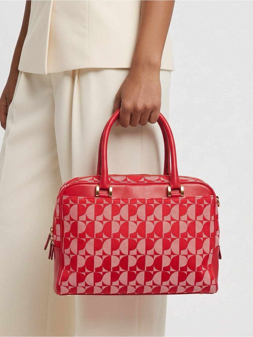 Pierre Cardin Red Geometric Patterned Women's HandBag